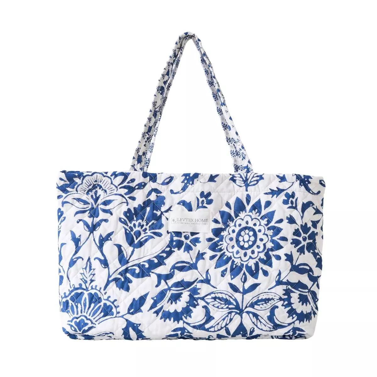 Clara Indigo Floral Quilted Tote Bag, 18" x 13"