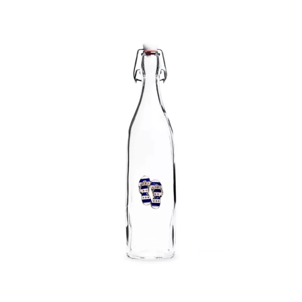 Coastal Jeweled Blue and White Flip Flop Swing Top Bottle