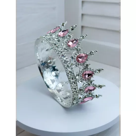 Crown on the cake silver pale pink stones