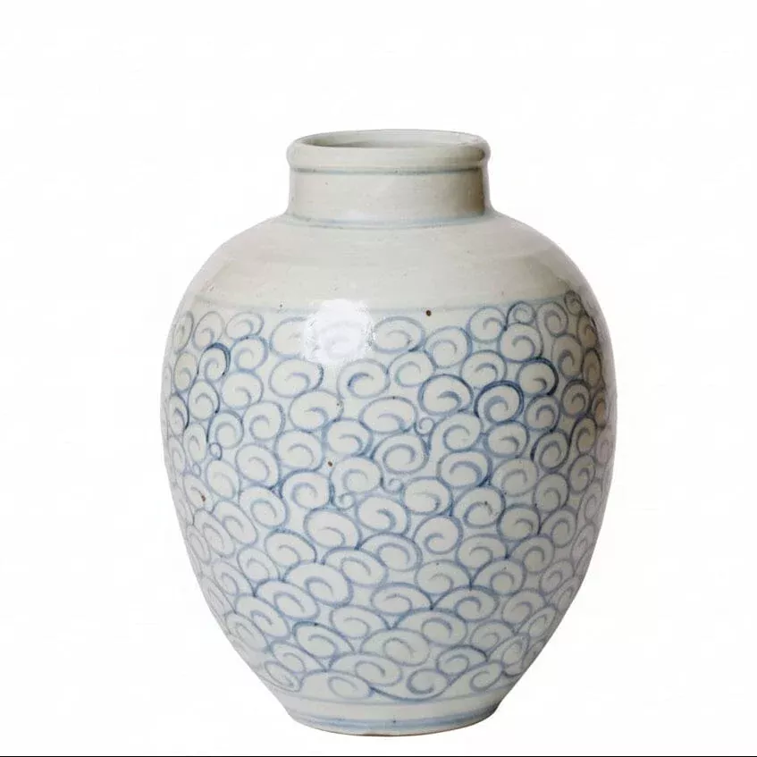 Delicate Curlicue Blue and White Porcelain Vase