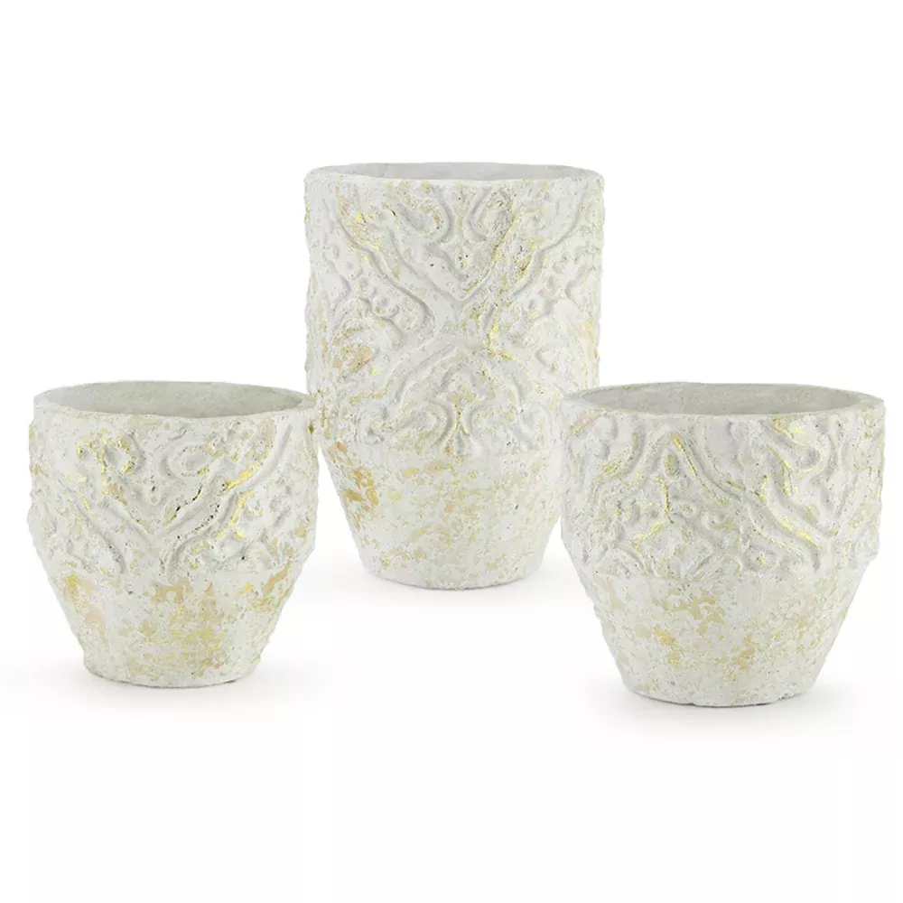 Distressed White-Gold Ceramic Floor Planter