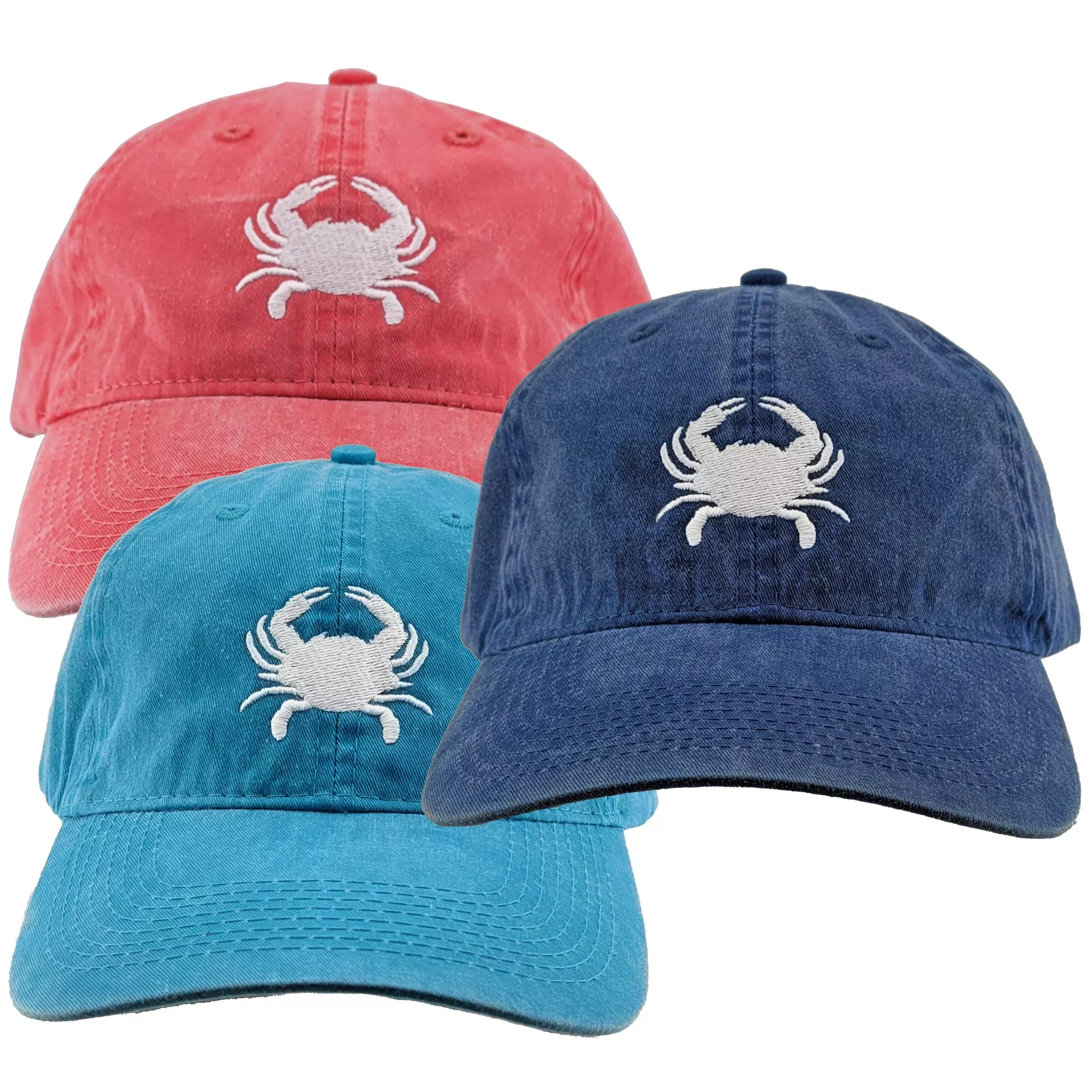 Embroidered White Crab Baseball Hat Assorted Colors