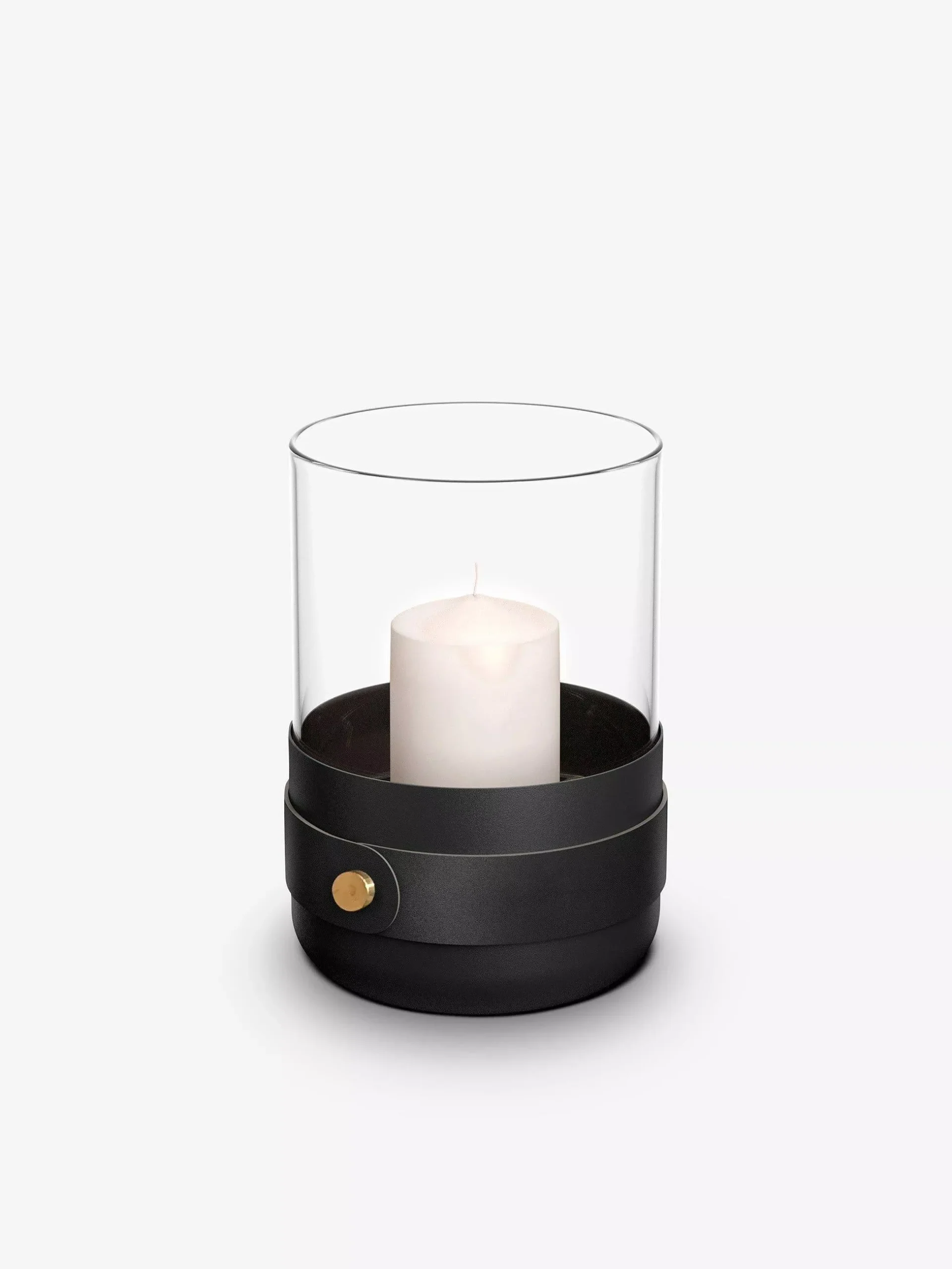 Emma Candle Holder in Black with Brass Detail