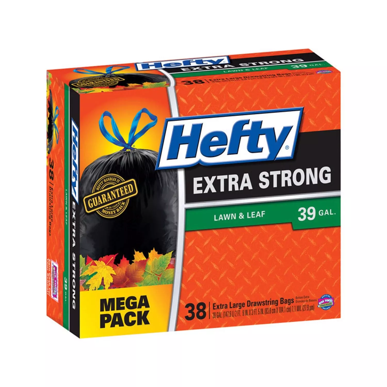 Extra Strong Lawn & Leaf Drawstring Bag, Black, 39 Gallon, 38-Ct.