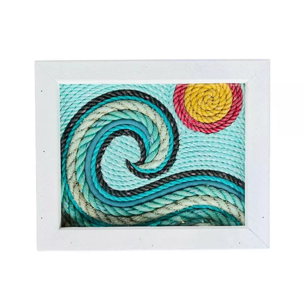 Fishing Rope Wave Art, 11 x 14, Whitewashed Rustic Frame