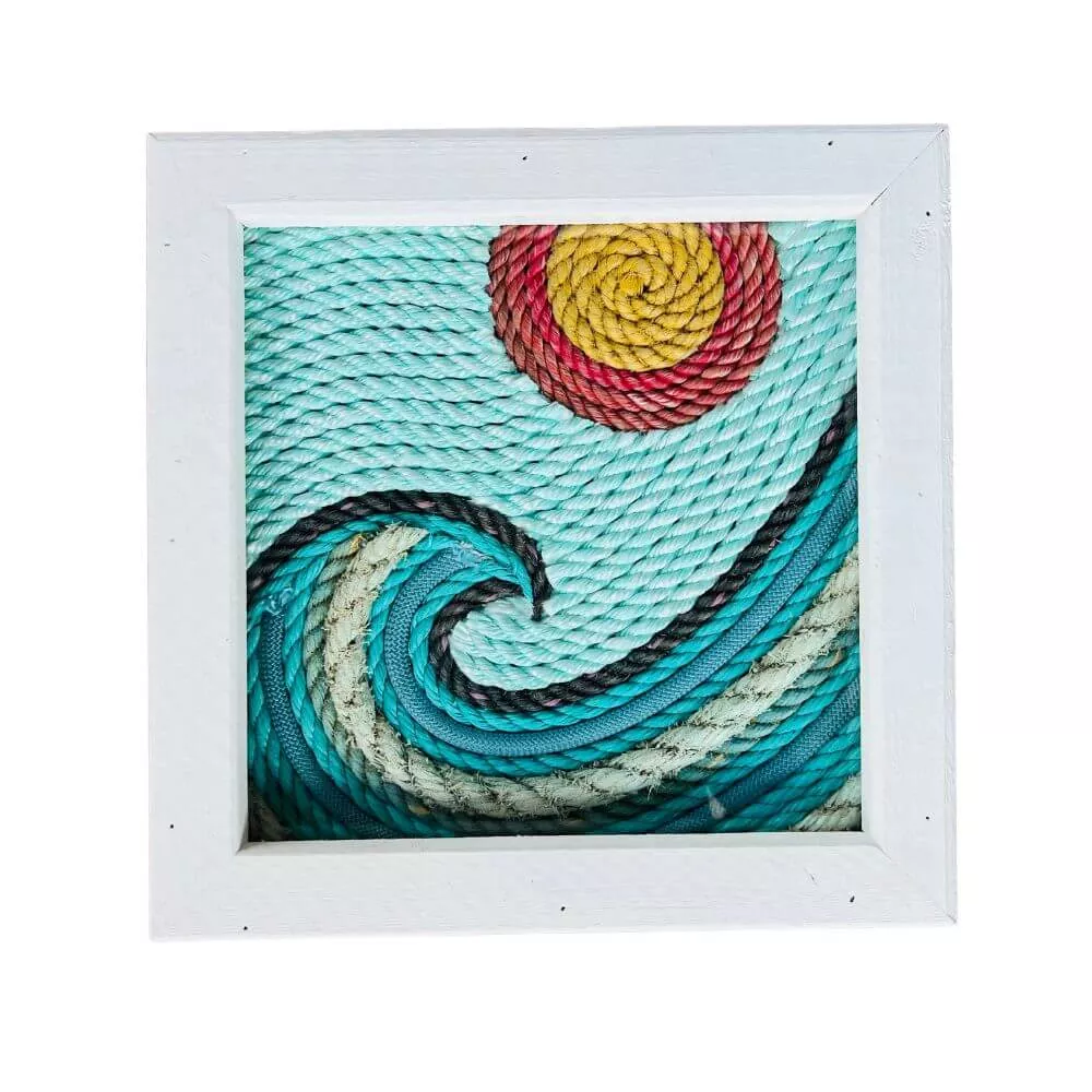 Fishing Rope Wave Art, 12 x 12, Whitewashed Rustic Frame