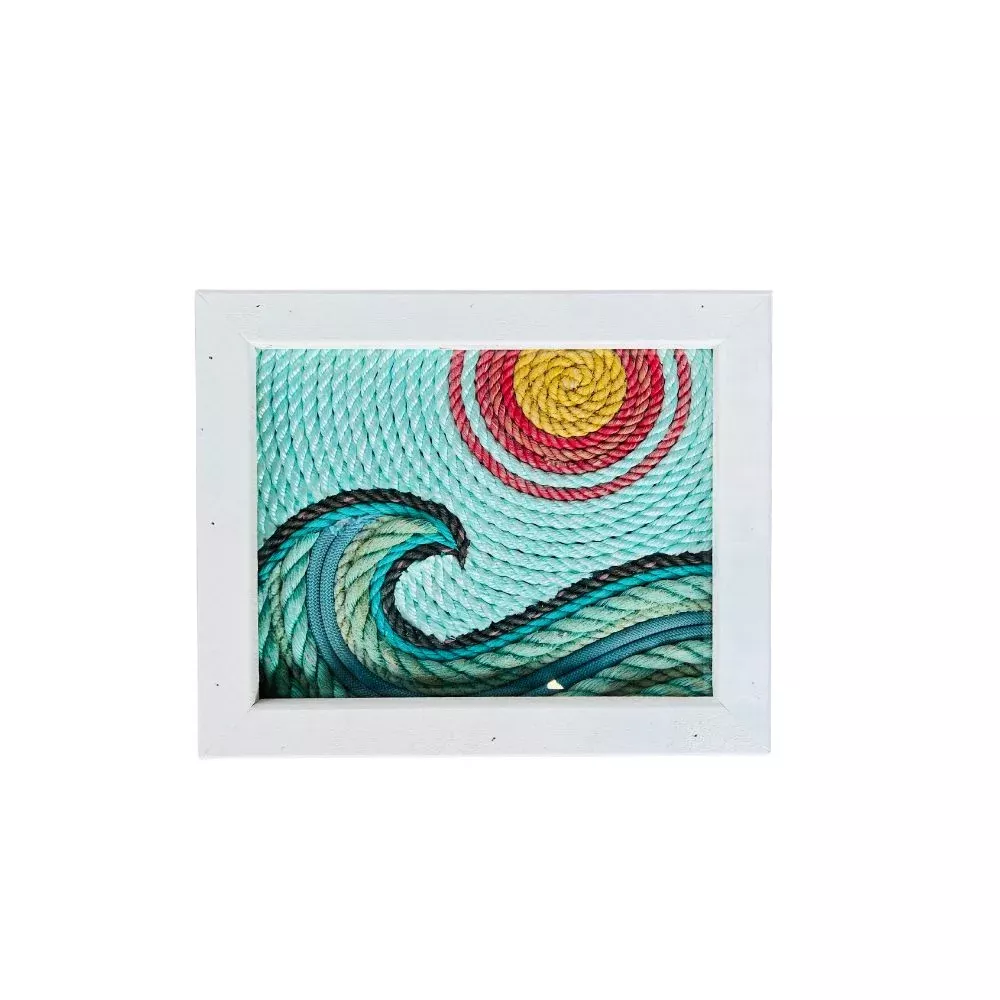 Fishing Rope Wave Art, 8 x 12, Whitewashed Rustic Frame