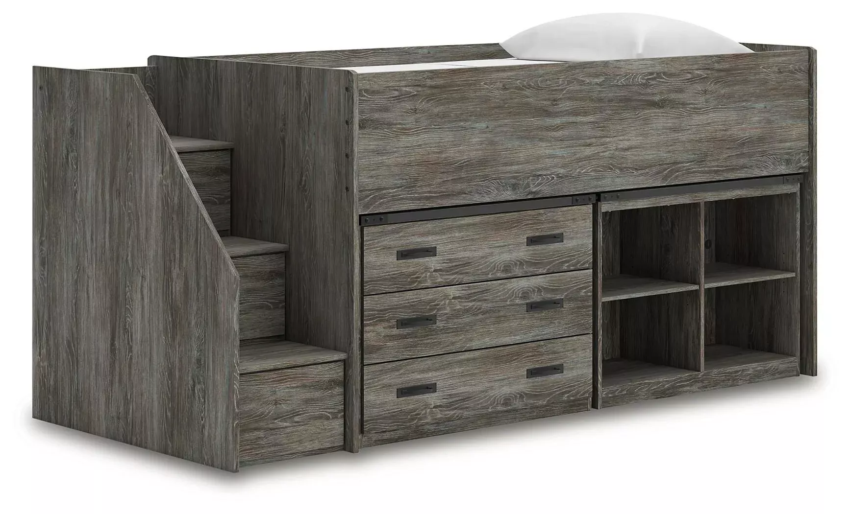 Frandern Loft Bed with Bookcase and Drawer Storage