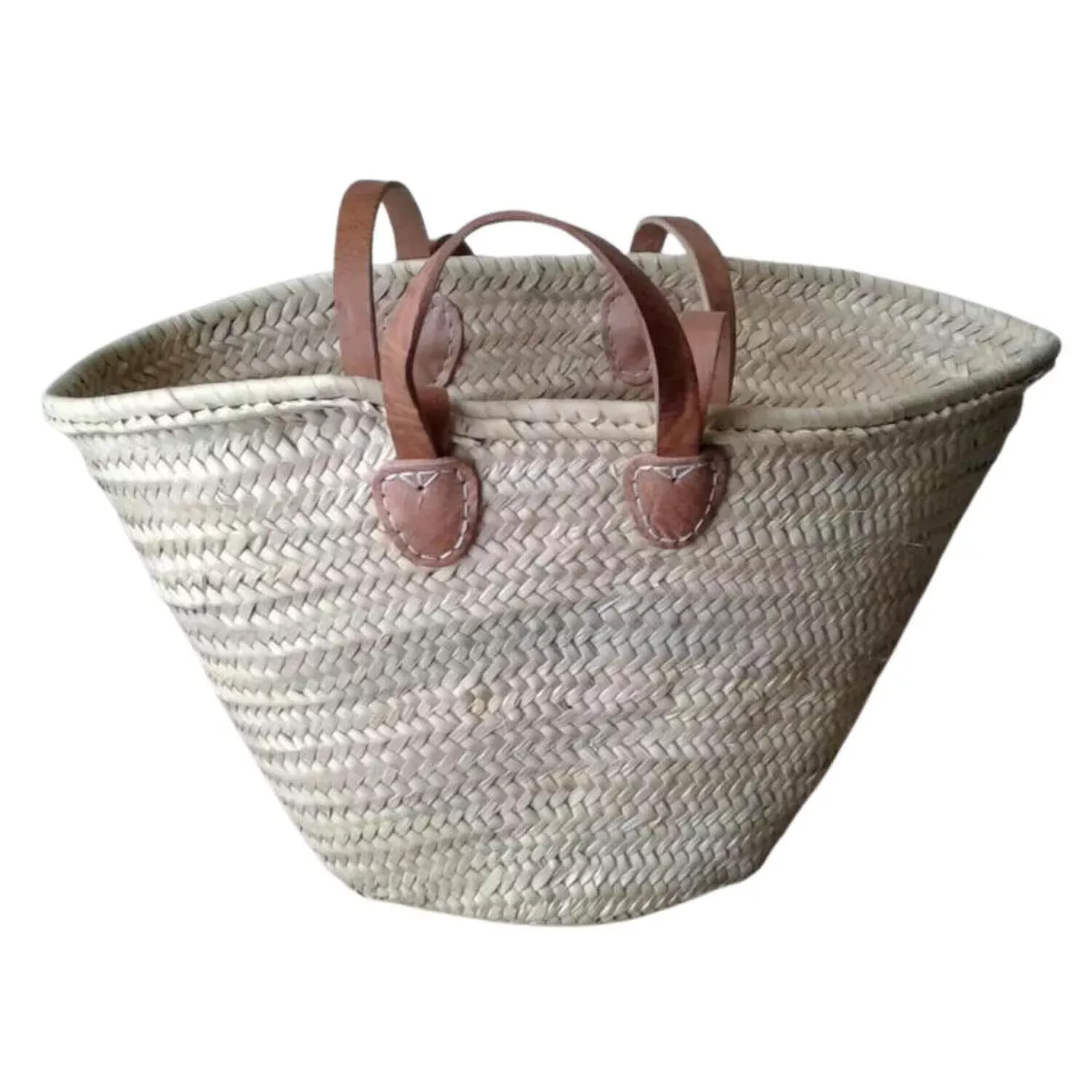 French Market Basket, Palm Leaf Tote with Leather Handles