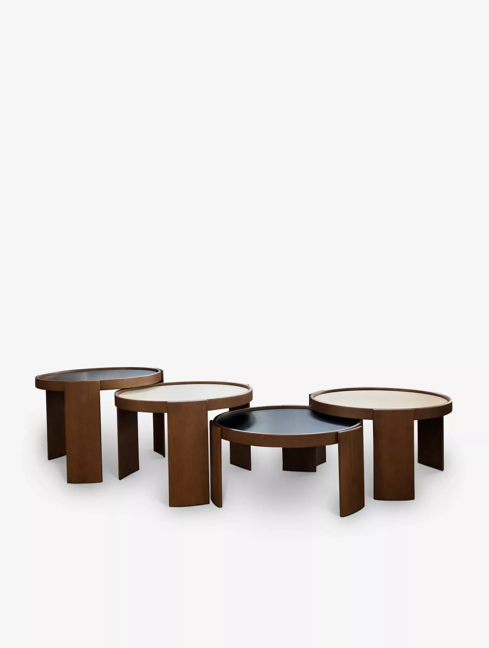 Gianfranco Frattini Nest of 4 Tables in Stained Walnut