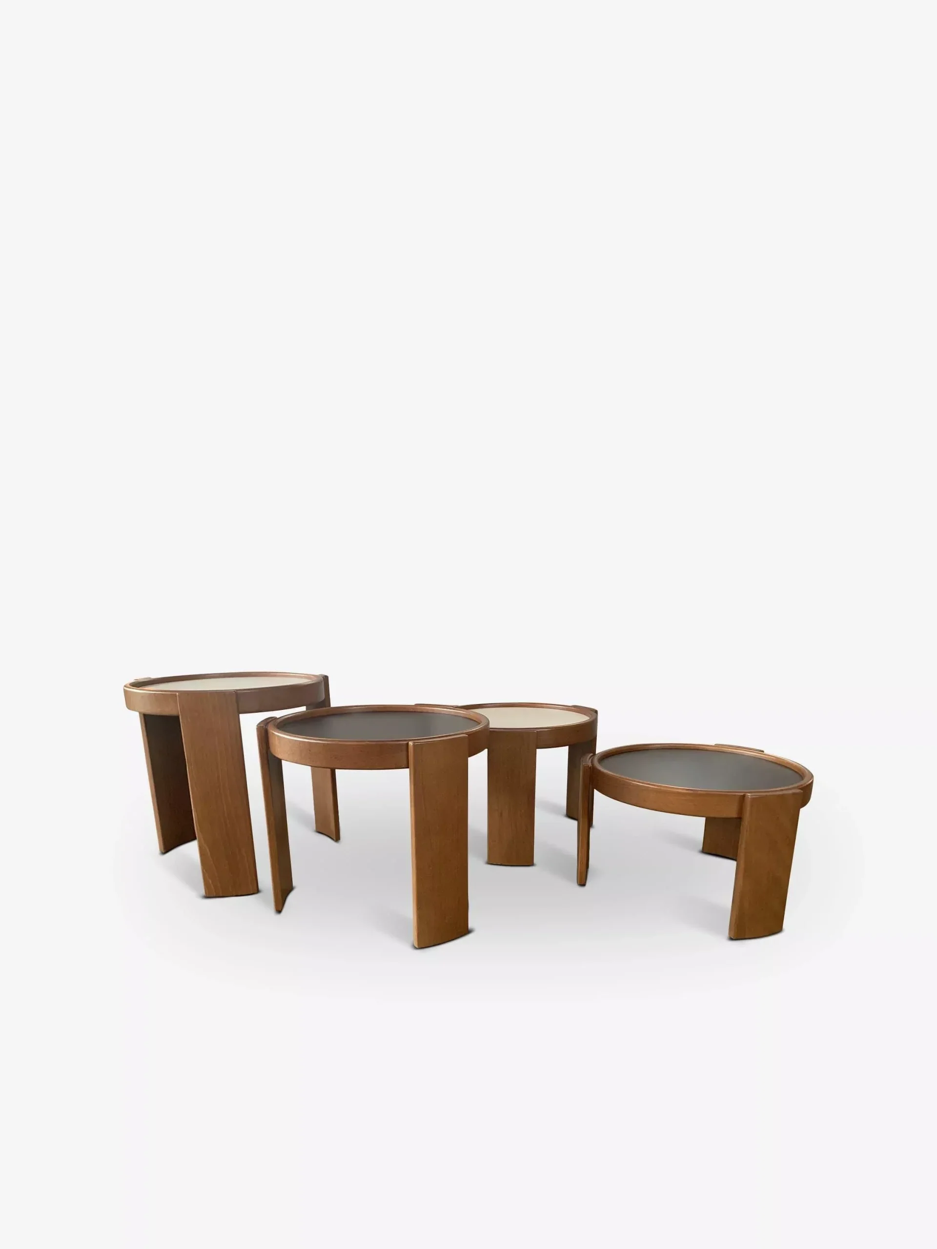 Gianfranco Frattini Nest of Four Low Tables in Beechwood Stained Walnut