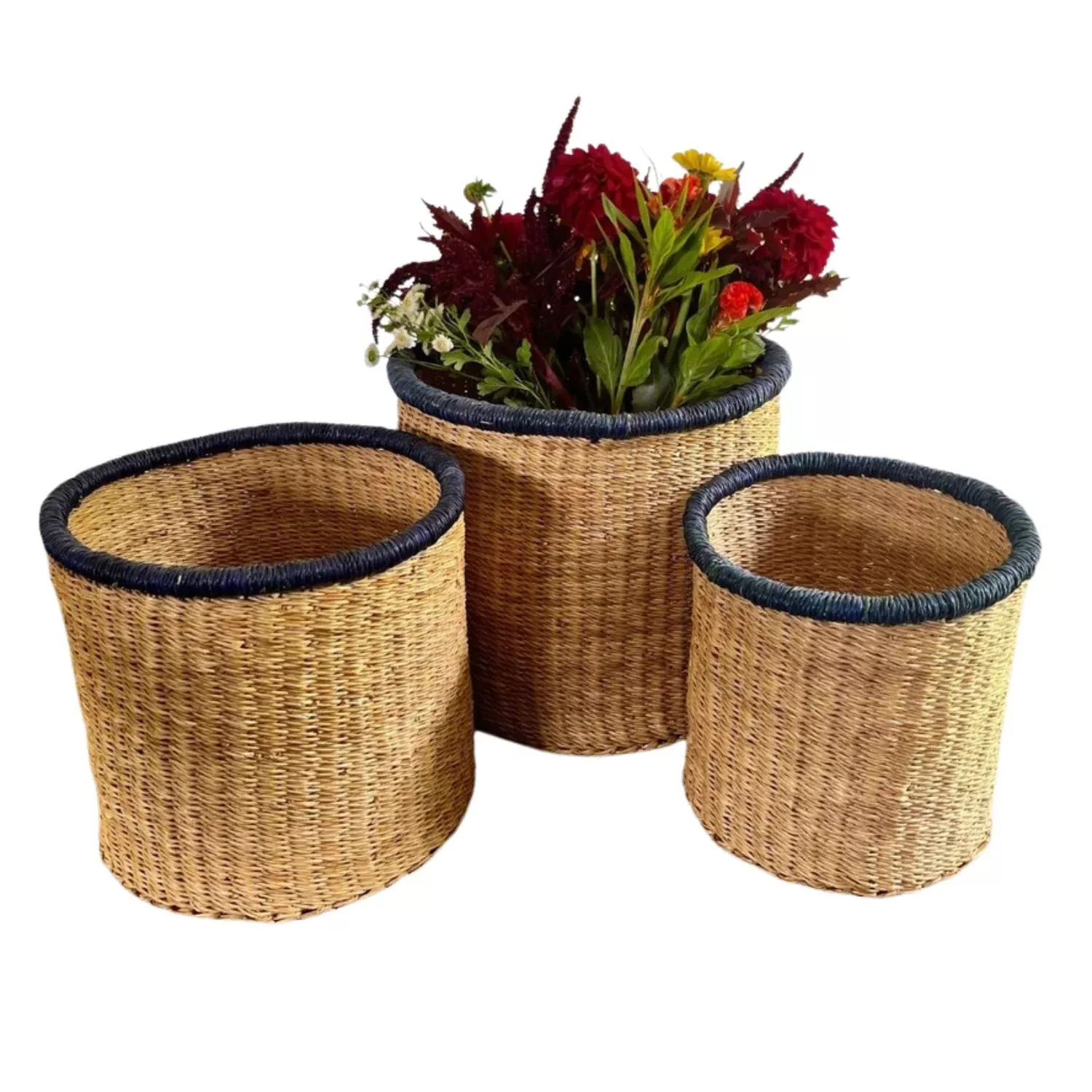 Indigo Rim Artisan Basket Trio
