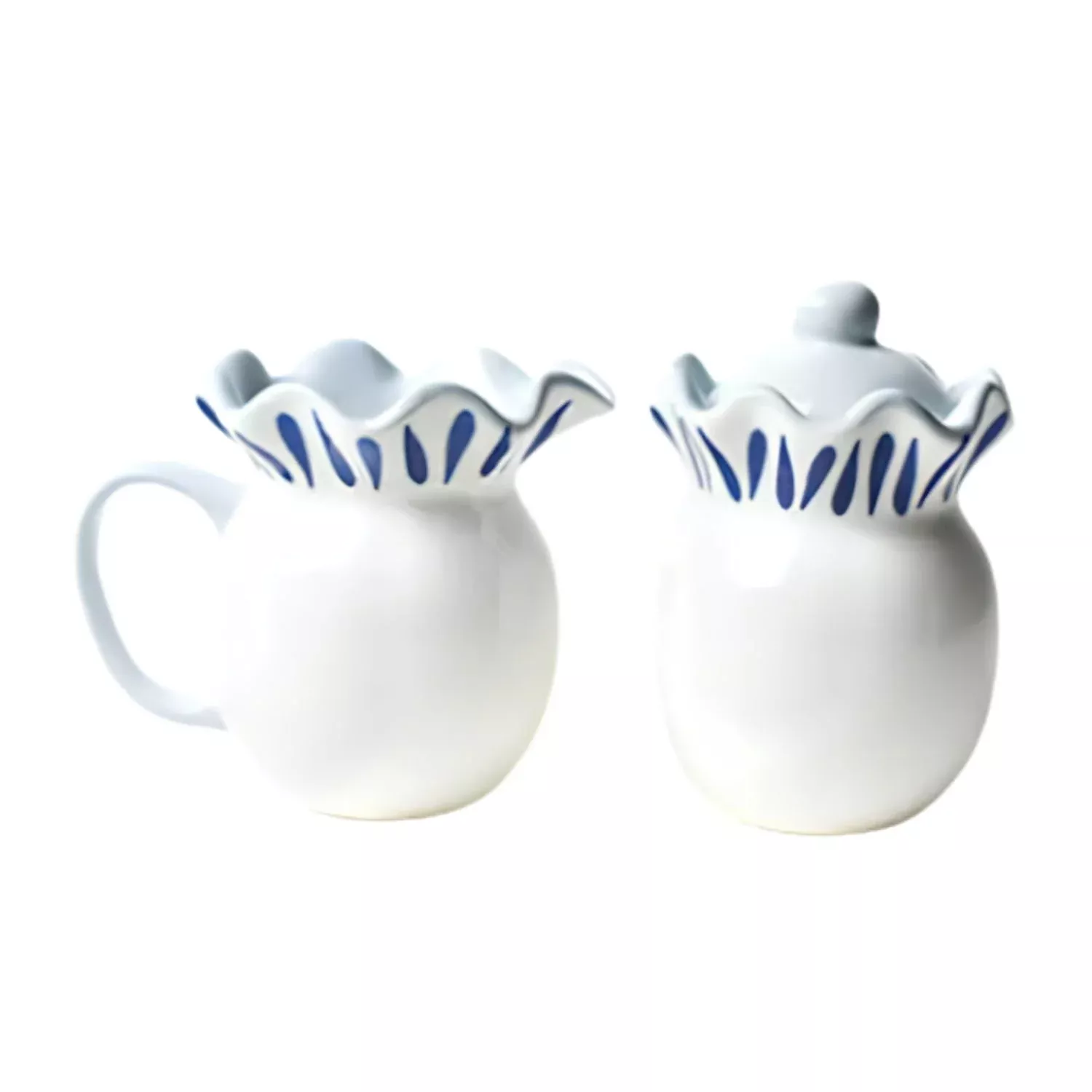 Iris Blue Ruffle Creamer and Sugar Bowl Set