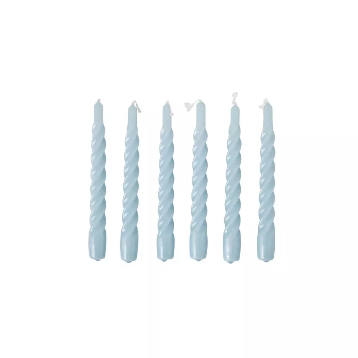 Lacquered Twisted Taper Candles, Denim Blue, Boxed Set of 6