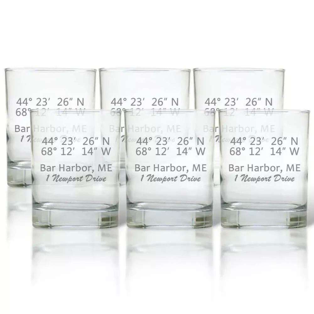 Latitude & Longitude Glasses, Double Old Fashioned, Set of 6
