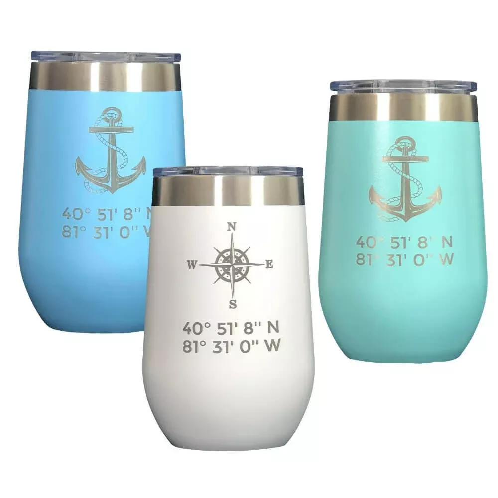 Latitude & Longitude Wine Tumbler, Polar Camel Stemless Wine