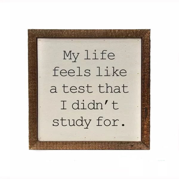 "Life - A Test I Didn't Study For" 6x6 Wall Art Sign - BW017