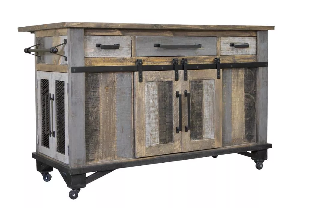 Loft Brown Kitchen Island 3 Drawers 6 Doors