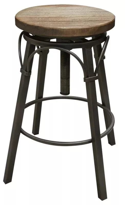 Marquez 24-30" Adjustable Swivel Stool, Wooden Seat, Straight Leg