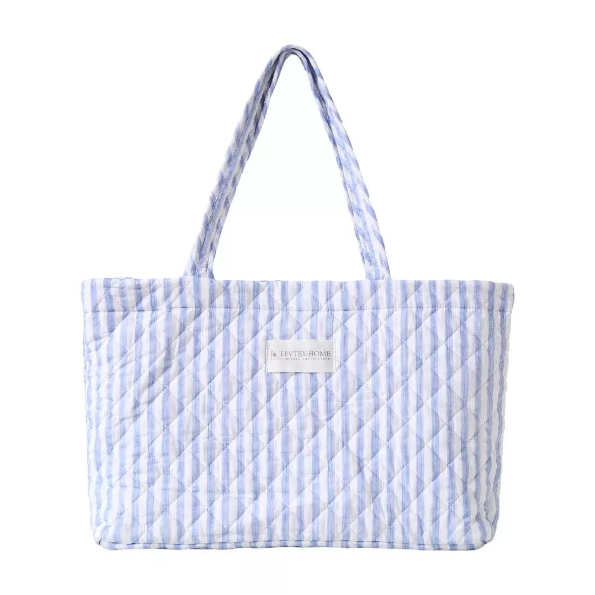 Martha Blue Stripe Quilted Tote Bag, 18" x 13"