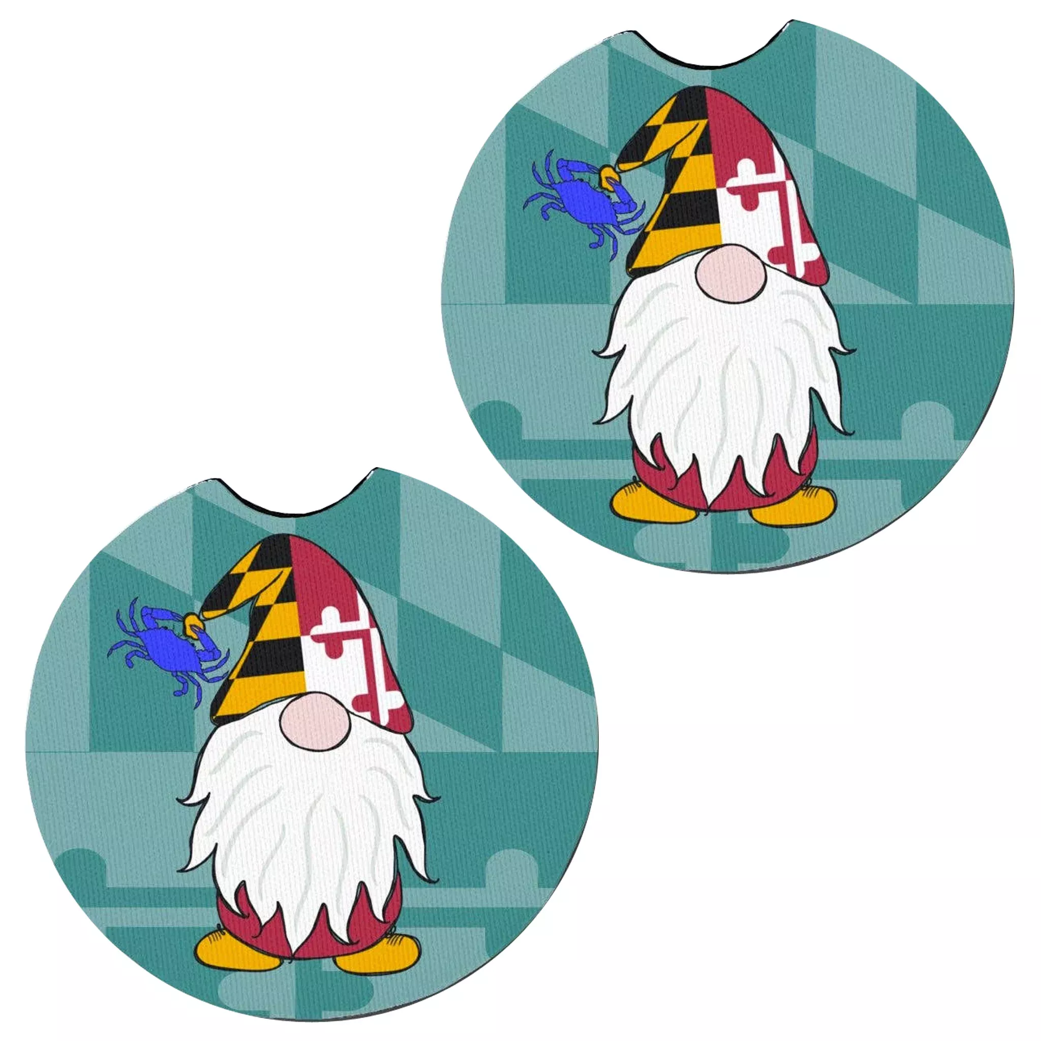 Maryland Flag Gnome Car Coasters Set of 2