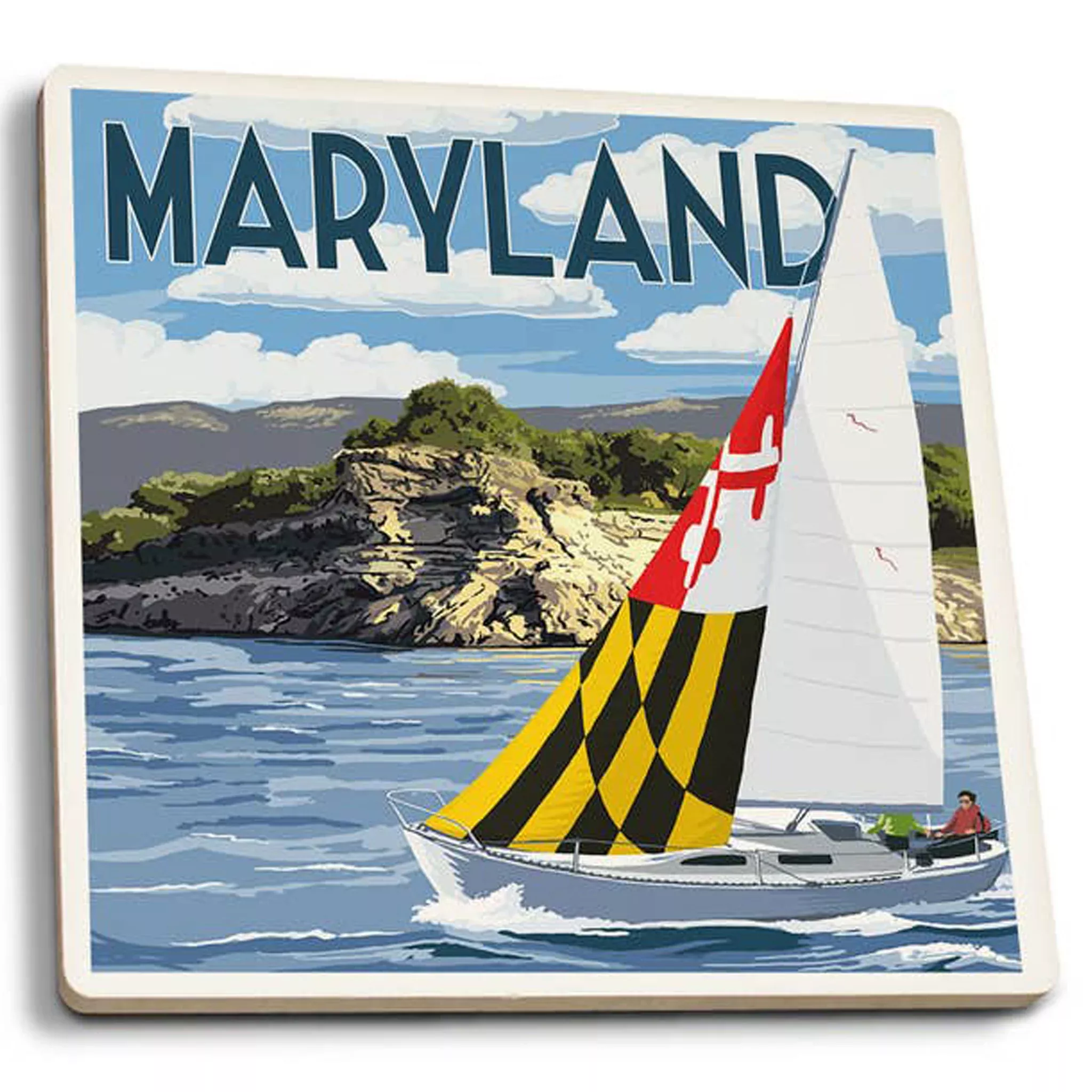 Maryland Flag Sailboat Ceramic Drink Coaster