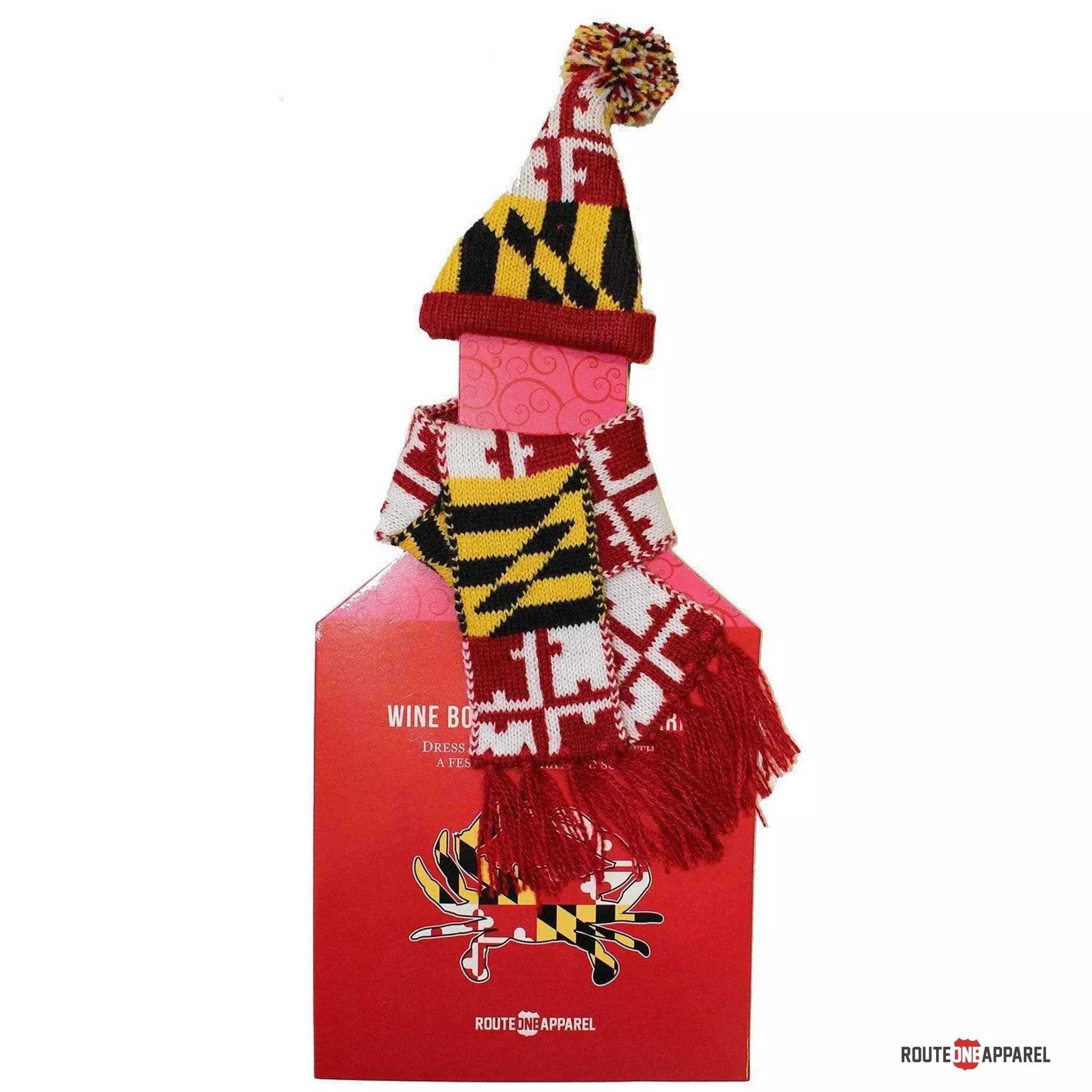 Maryland Flag Wine Bottle Scarf and Hat Set
