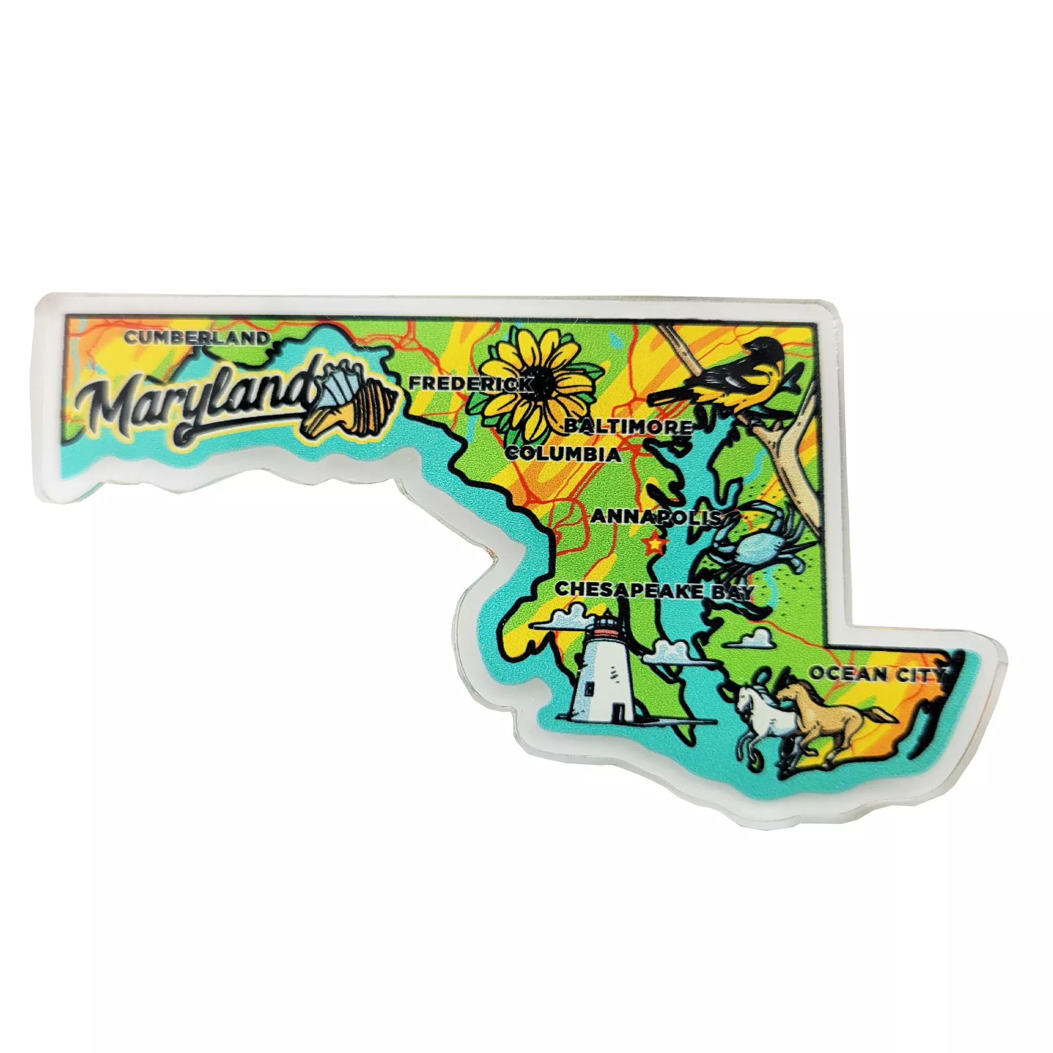Maryland Icons Map Acrylic Magnet