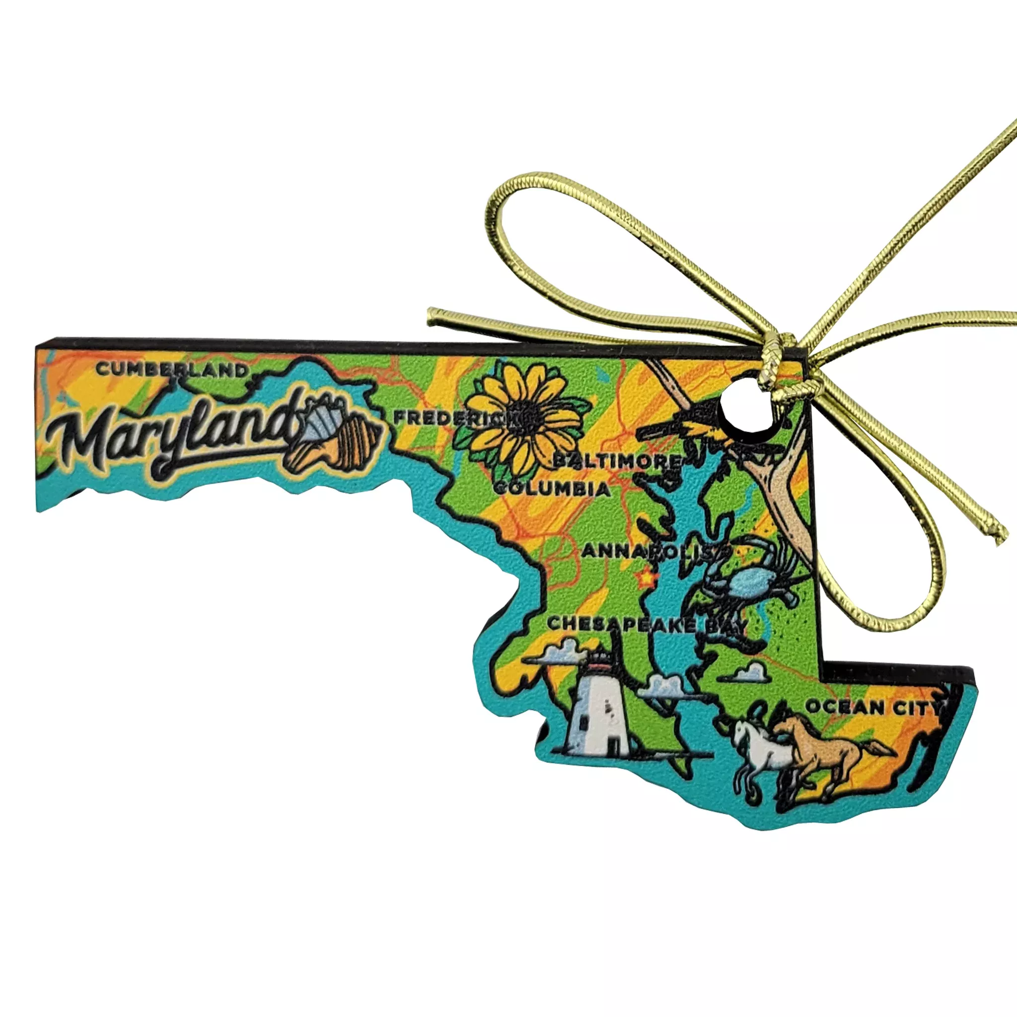 Maryland Icons Map Wood Ornament