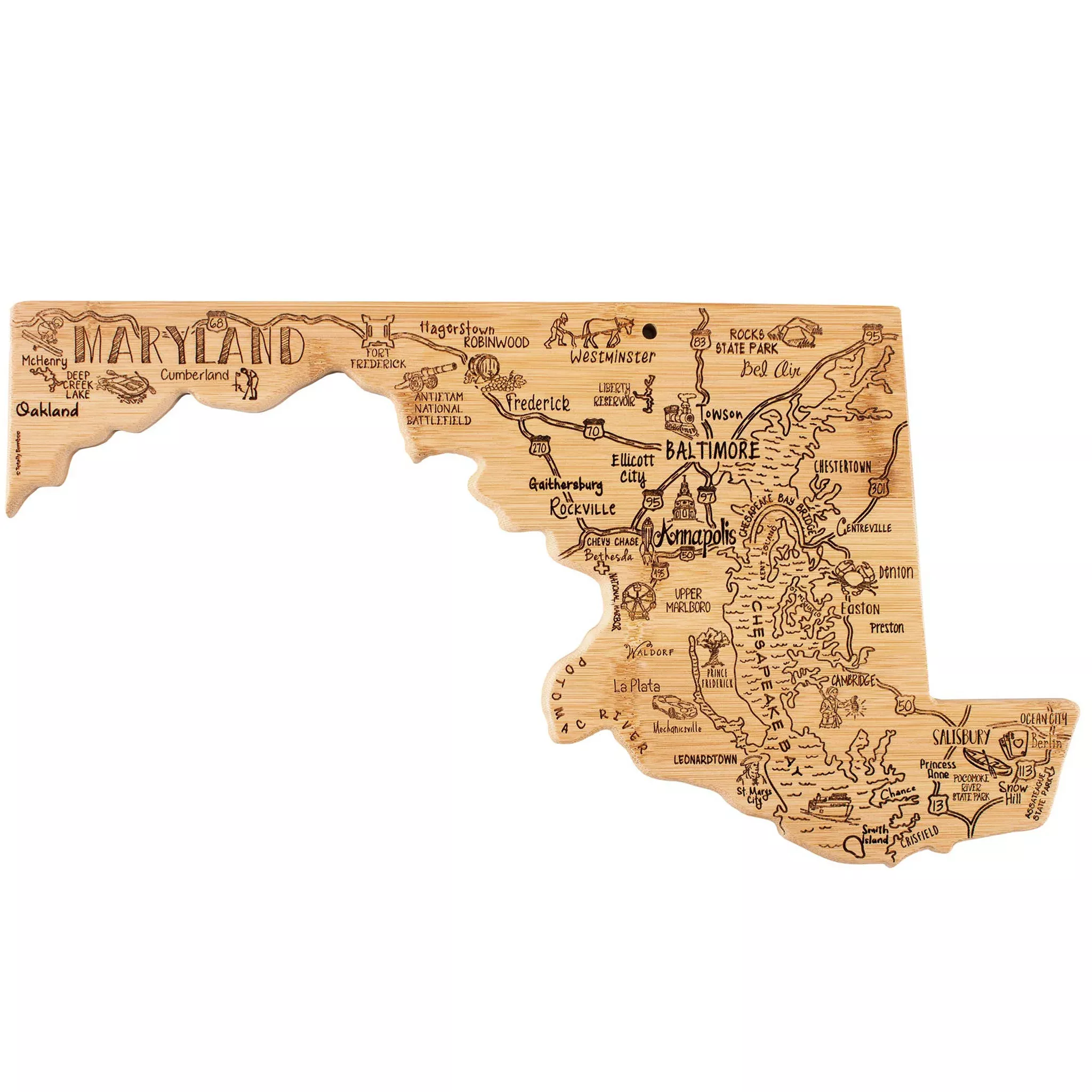 Maryland State Shaped Bamboo Cutting Board