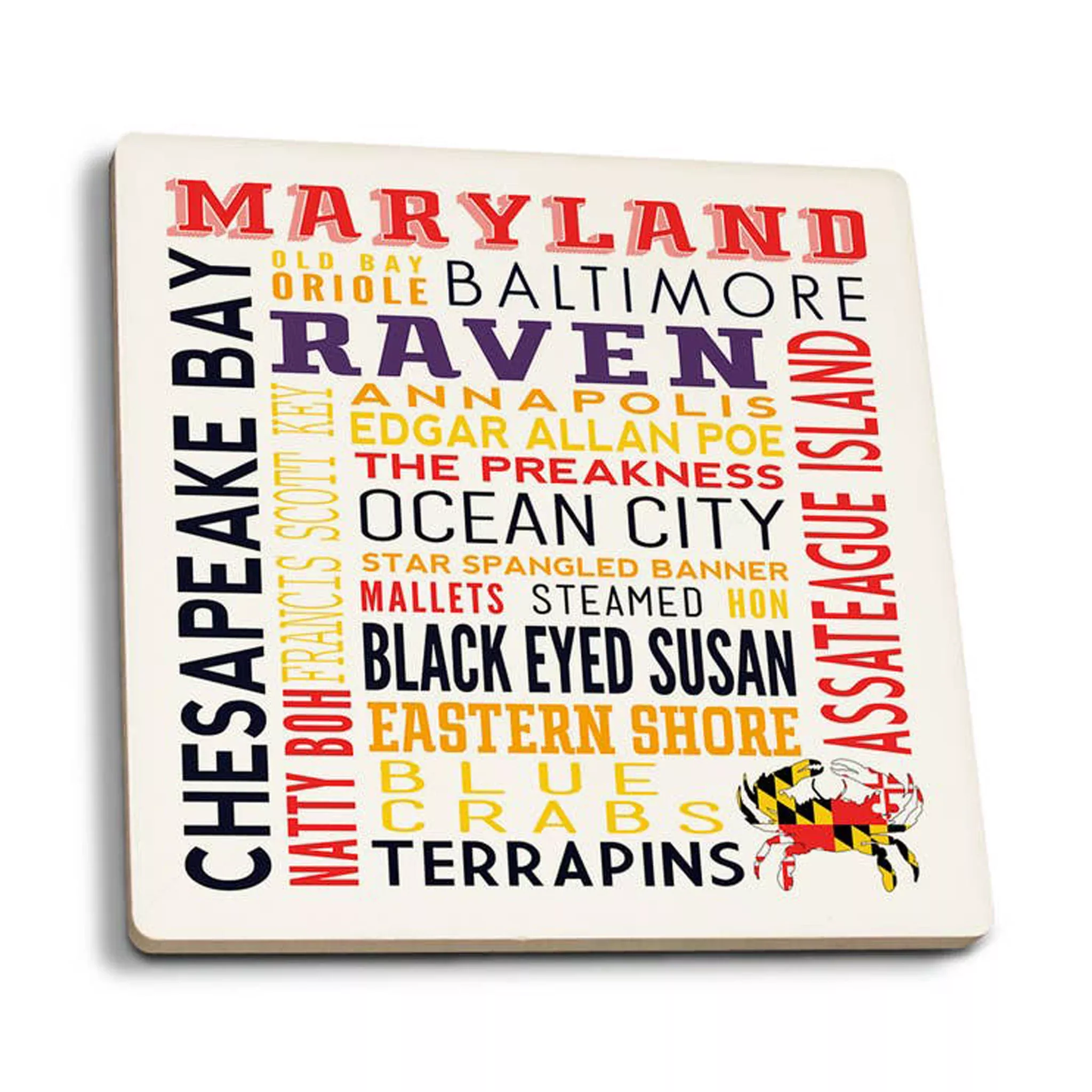 Maryland Words Collage Ceramic Drink Coaster