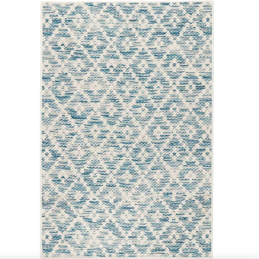 Melange Diamond Blue Machine Washable Rug