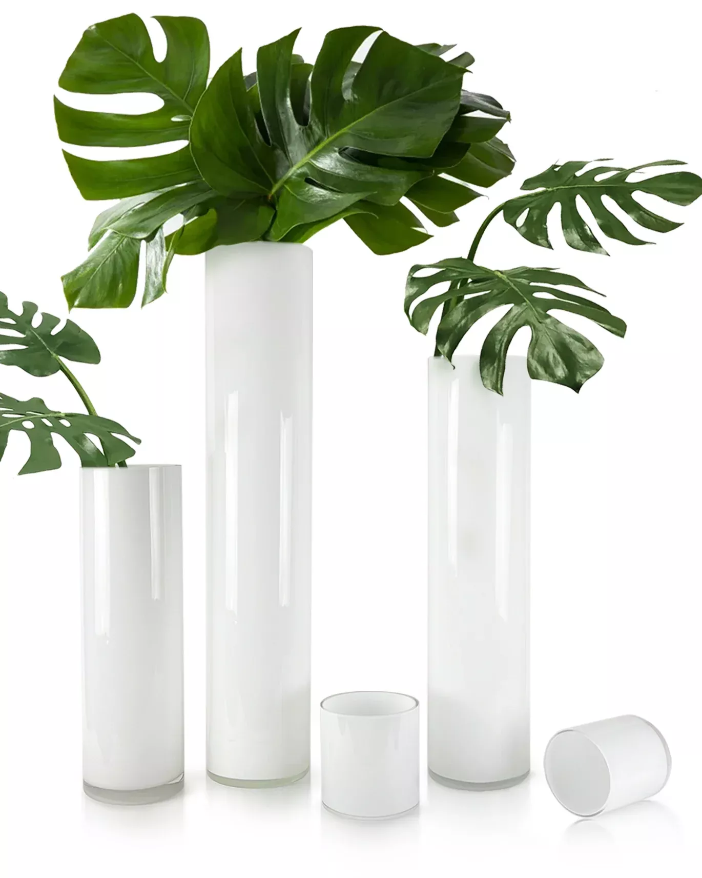 Multi-Layered White Glass Cylinder Vase