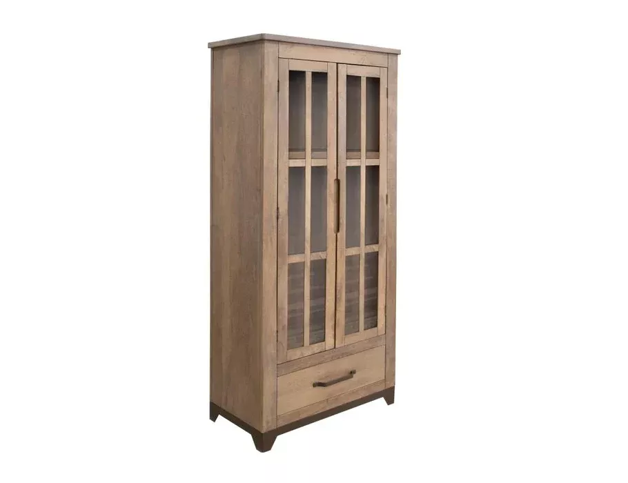 Natural Parota 2 Glass Doors and 1 Drawer, Cabinet
