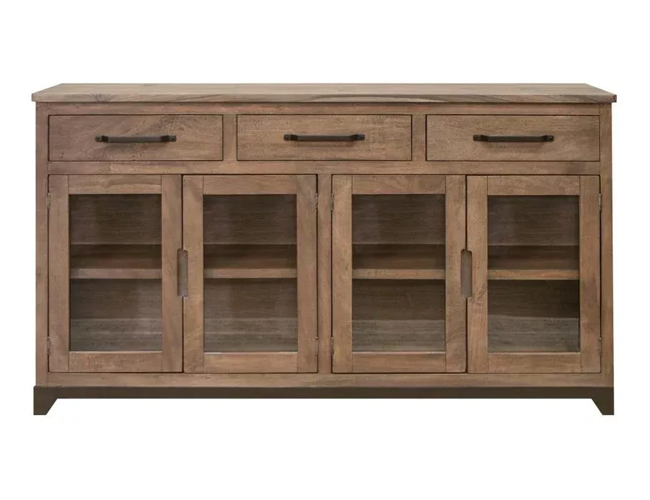 Natural Parota 3 Drawers and 4 Glass Doors, Console