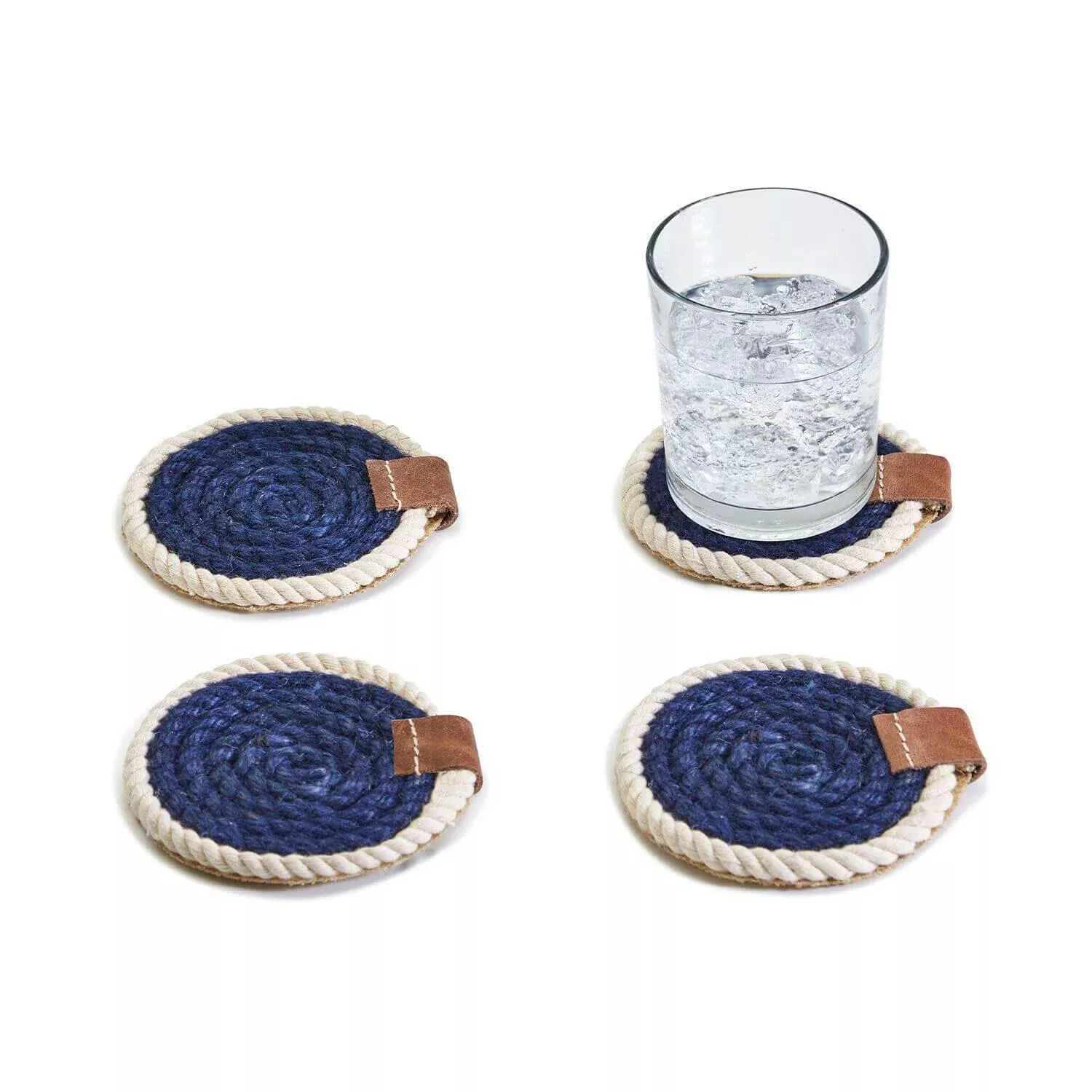 Nautical Rope Drink Coasters, Blue with Natural Rope Border