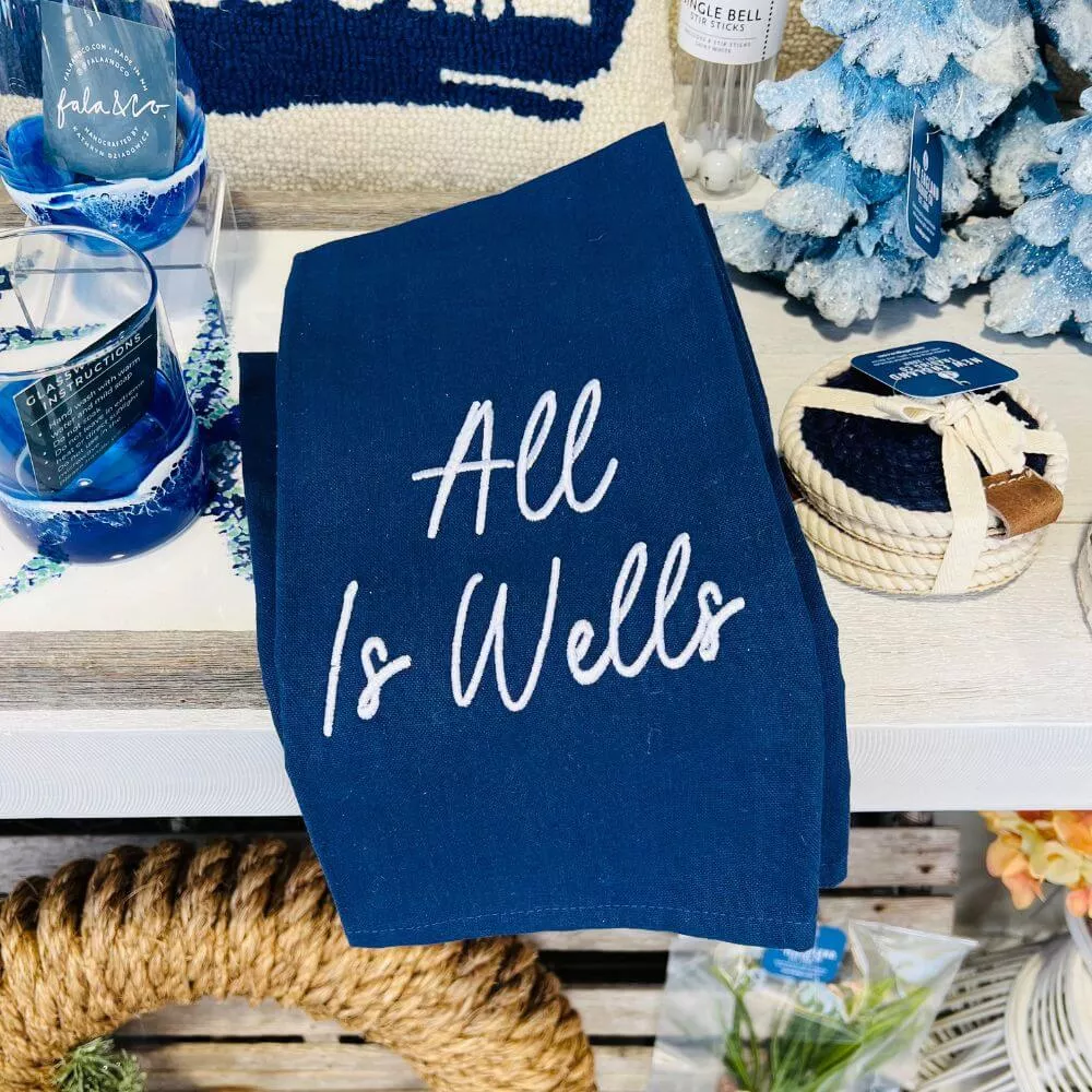 Navy Linen Blend Tea Towel, All Is Wellsโข