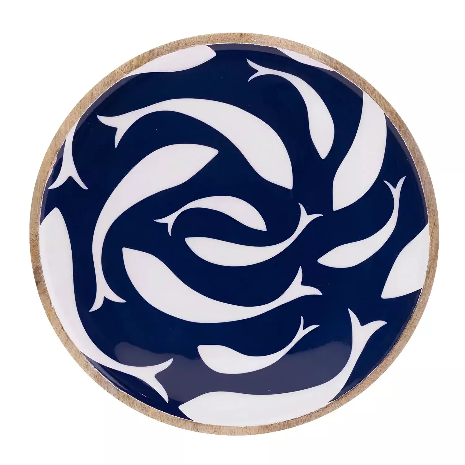 Navy and White Fish Swirl Wood Serving Platter, 12"