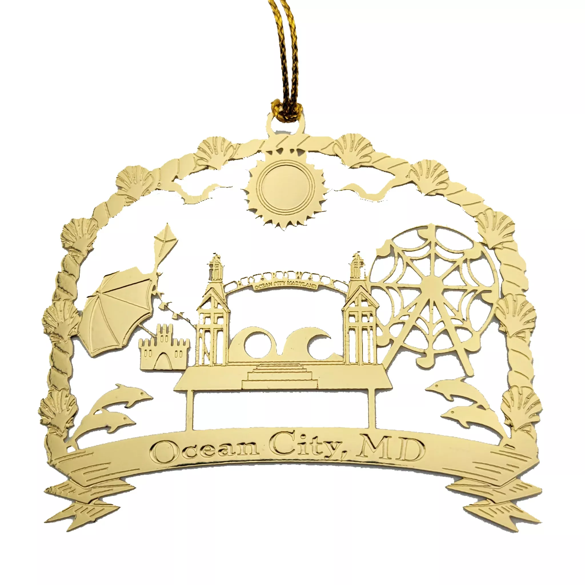 Ocean City Icons Brass Ornament