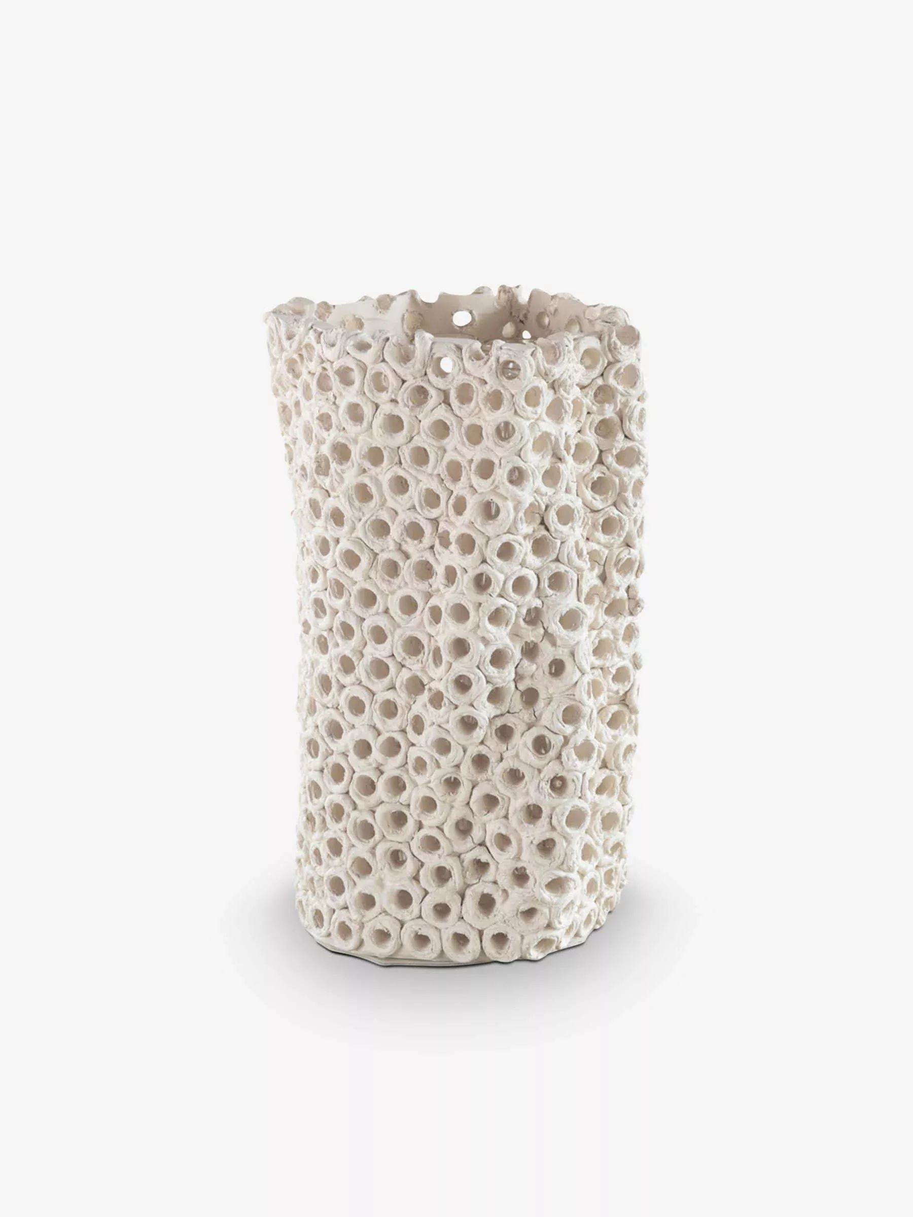 Organic Form Vase with Large Piercings in White