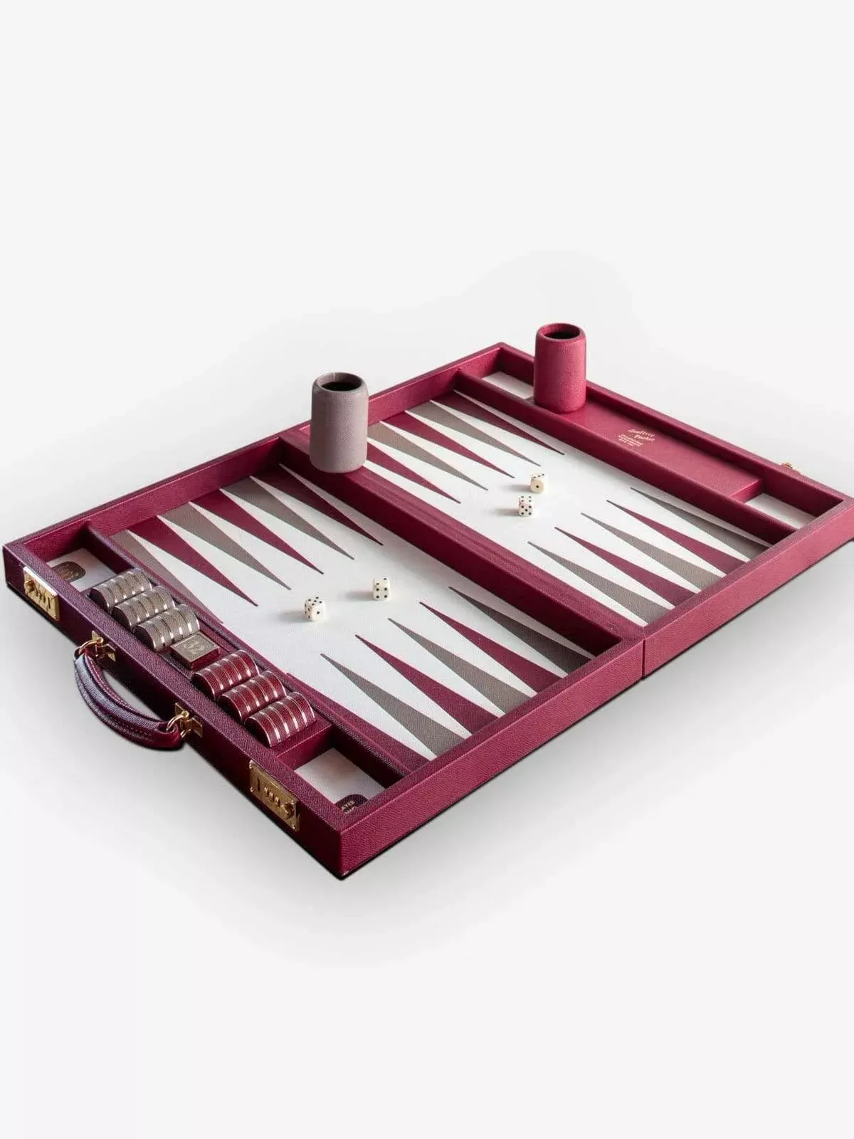 Ox Blood and Slate Grey Leather Backgammon Board