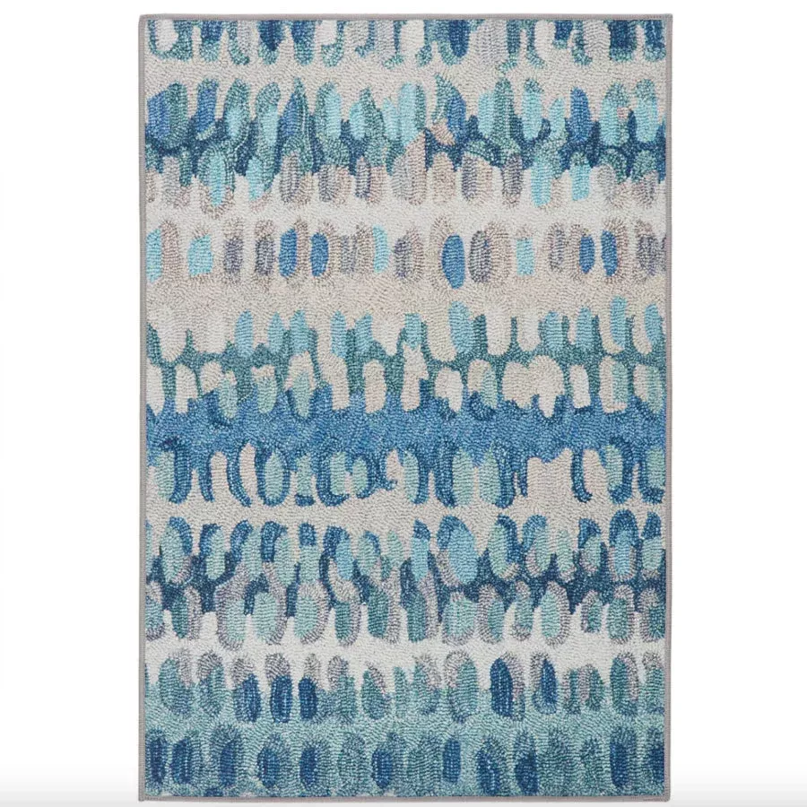 Paint Chip Blue Machine Washable Rug