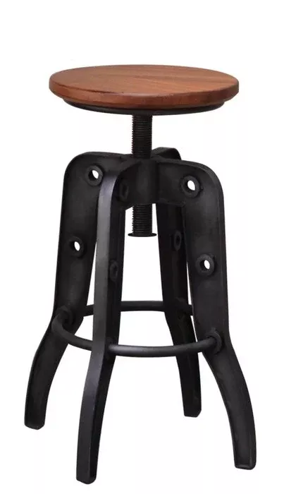 Parota 24-30" Adjustable Height Swivel Stool, wooden seat