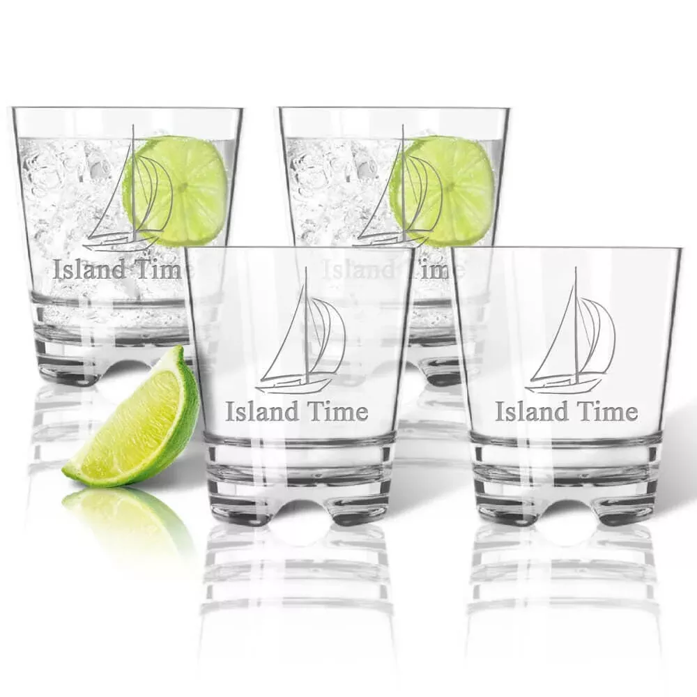 Personalized Nautical Glasses, Unbreakable Acrylic, Double Old Fashioned Coastal Drinkware Set of 4