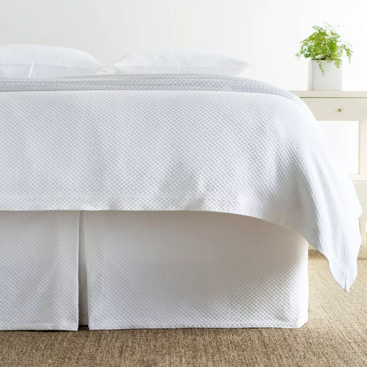 Petite Trellis White Matelasse Bed Skirt