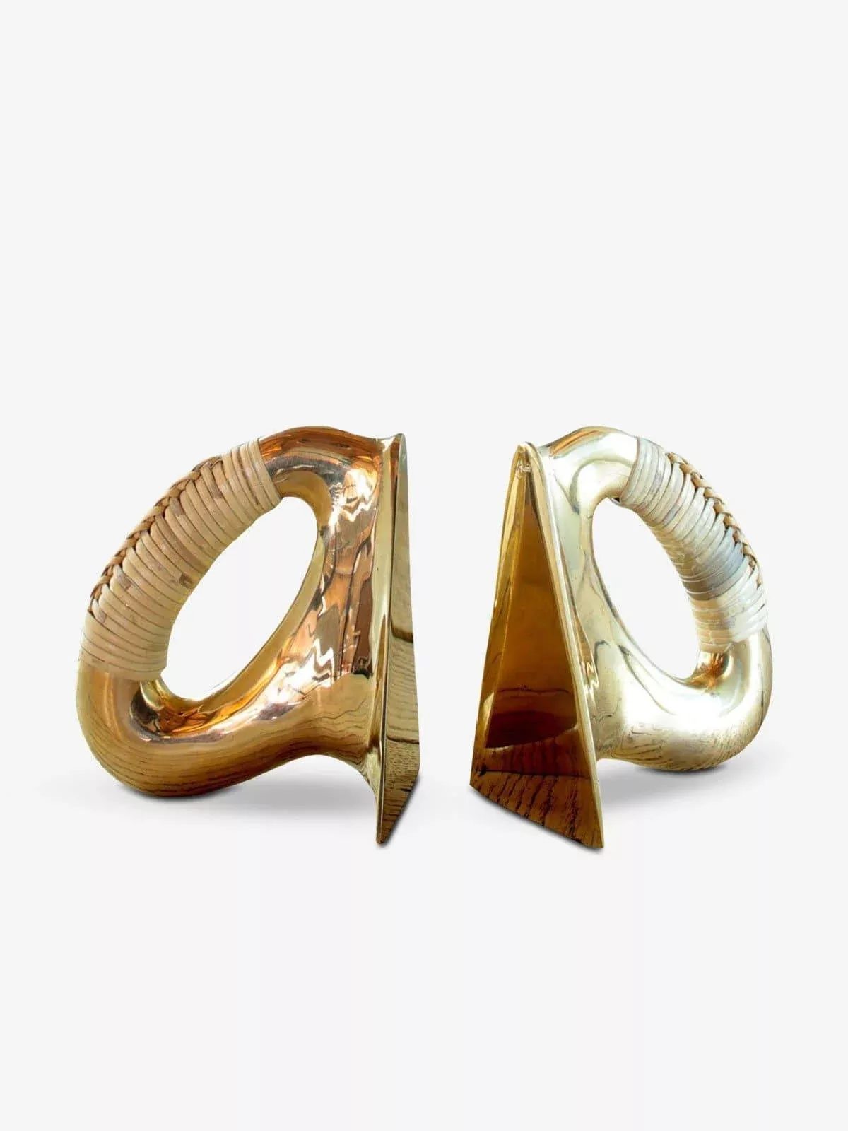 Polished Brass & Cane Bookends N.4