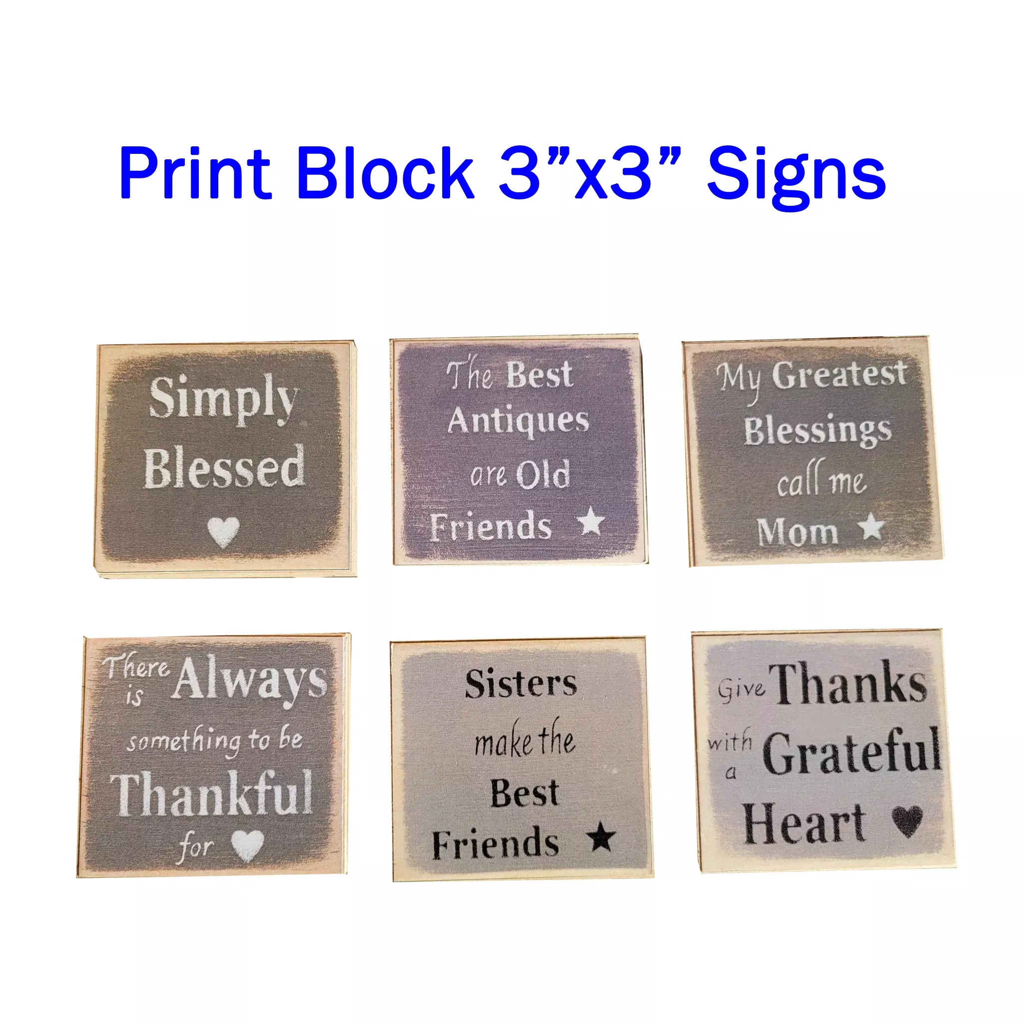 Print Block Sign 3"x3" Assorted Designs