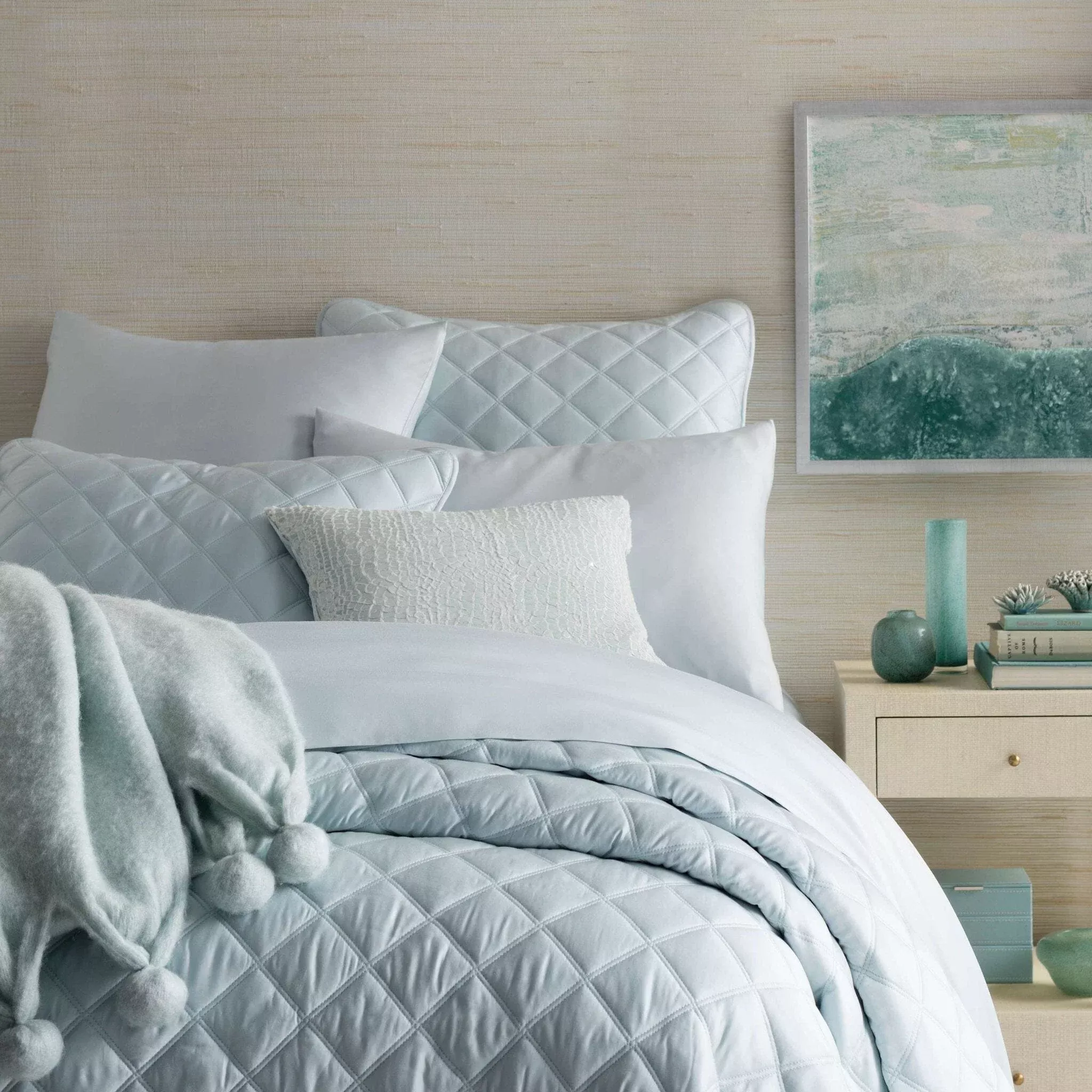 Quilted Silken Solid Robin's Egg Blue Coverlet