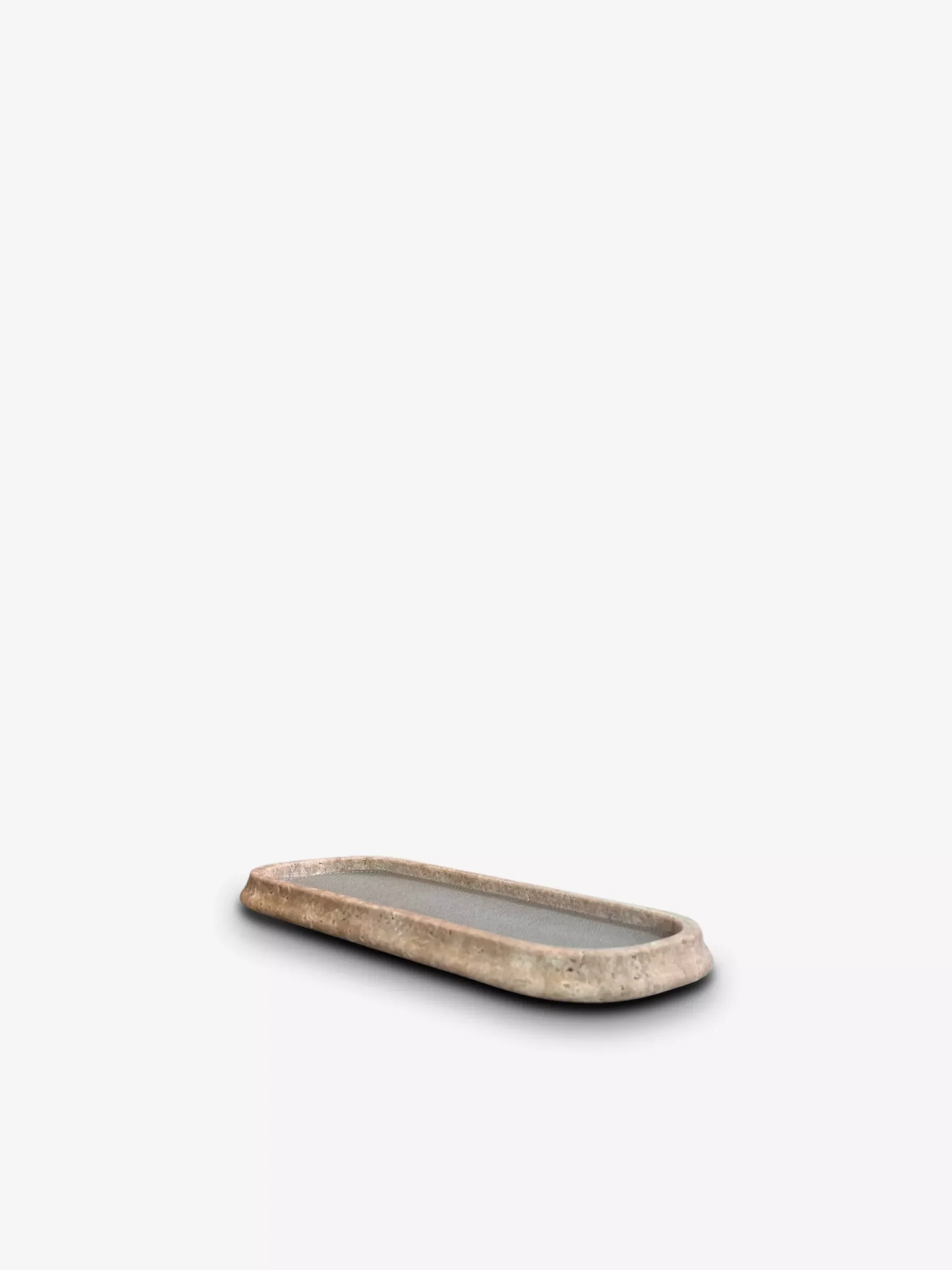 Rodi Walnut Travertino Marble and Calfskin Golf Mud Valet Tray Long Rectangular Small
