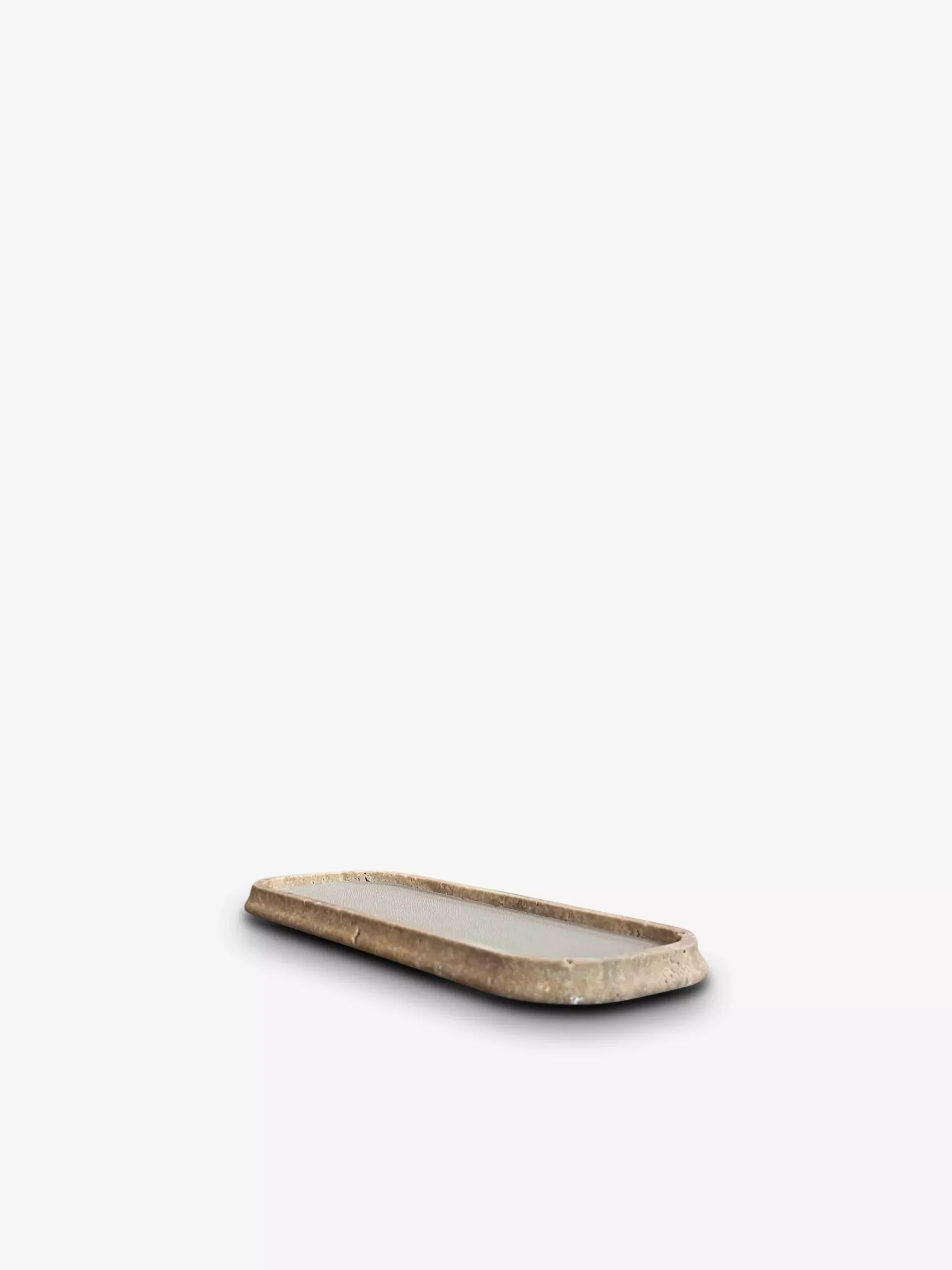 Rodi Walnut Travertino Marble and Golf Stone Valet Tray Long Rectangular Large